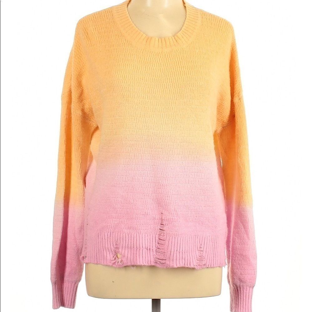 Orange Pink Ombré Distressed Slouchy sweater